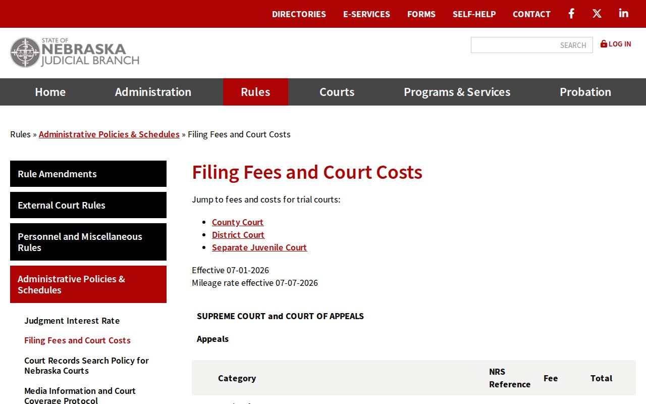 Morrill County civil docket current court fee schedule
